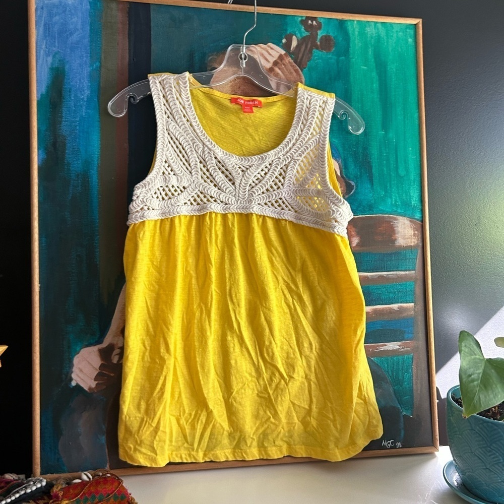 Joe Fresh Yellow Crochet Tank Top Women’s M Boho Sleeveless Summer Blouse - Picture 16 of 16